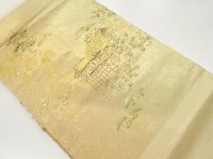 螺鈿金彩寺院に松・桜・風景模様名古屋帯